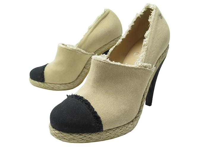 NEW CHANEL ESPADRILLES SHOES IN FRAYED CANVAS G29964 42 BEIGE SHOES Cloth  ref.976436