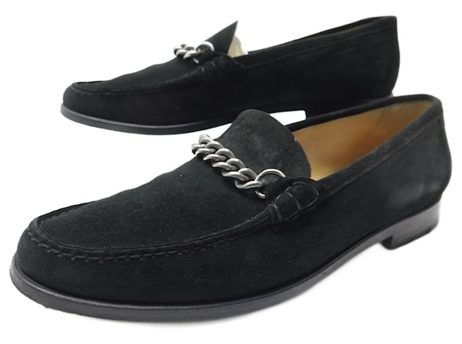 Hermès HERMES SHOES CHAIN MOCCASINS 38.5 BLACK SUEDE SUEDE LOAFERS SHOES  ref.976449