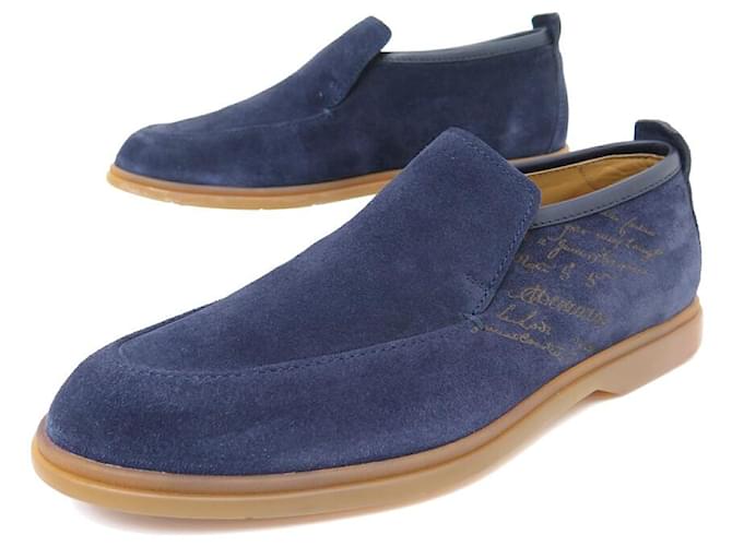 NEW BERLUTI LATITUDE SCRITTO S SHOES5252 Church´s Loafers 5.5 39.5 Loafers Navy blue Suede  ref.976482