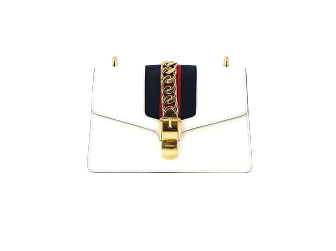 Gucci Small Sylvie Shoulder Bag 421882 White Leather Pony-style calfskin  ref.976553