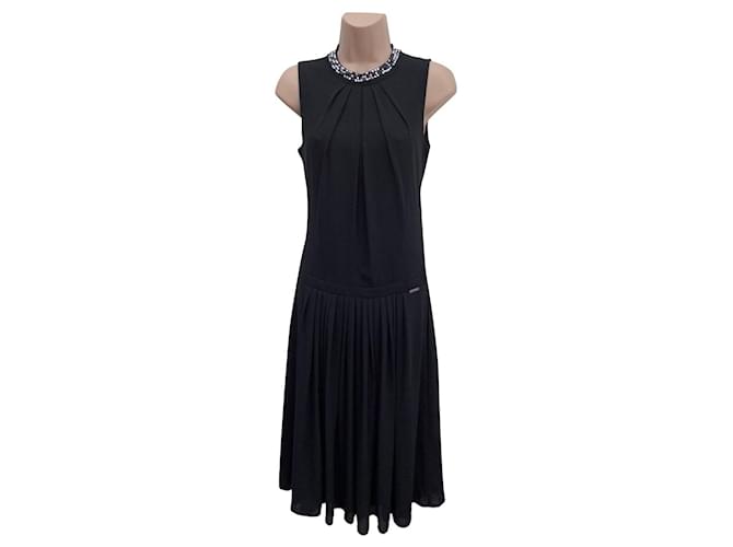 MARCIANO GUESS Womens Black Backless Pleated Midi Dress IT 40 UK 8 Polyester  ref.976576