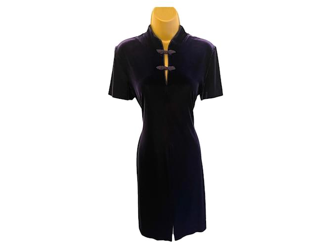 Joseph Ribkoff Womens Vintage Purple Velvet Cheongsam Oriental Midi Dress UK 12 US 8 Dark purple  ref.976588
