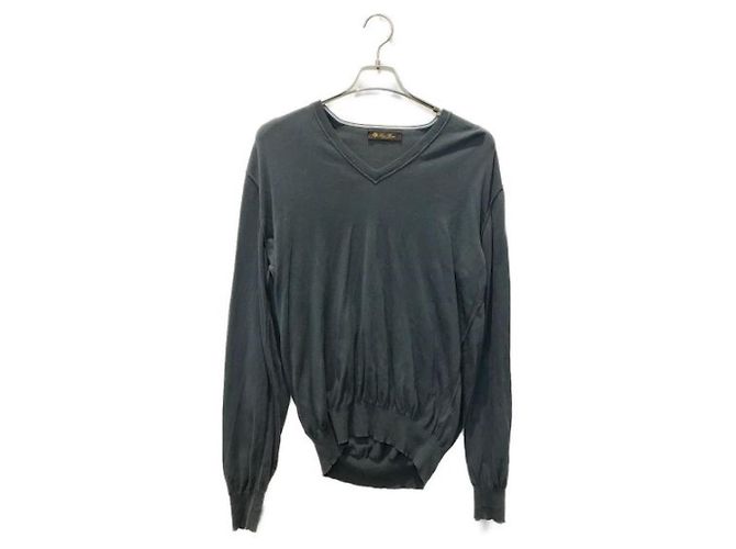***LORO PIANA Baumwollstrick mit V-Ausschnitt Grau