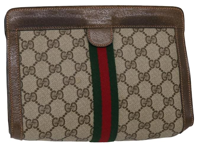 GUCCI GG Canvas Web Sherry Line Clutch Bag PVC Leather Beige Green Auth 46133 Red  ref.976686