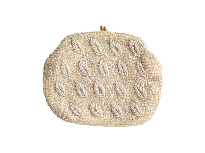 Autre Marque Collection Privée Handgefertigte Perlen-Clutch Aus weiß