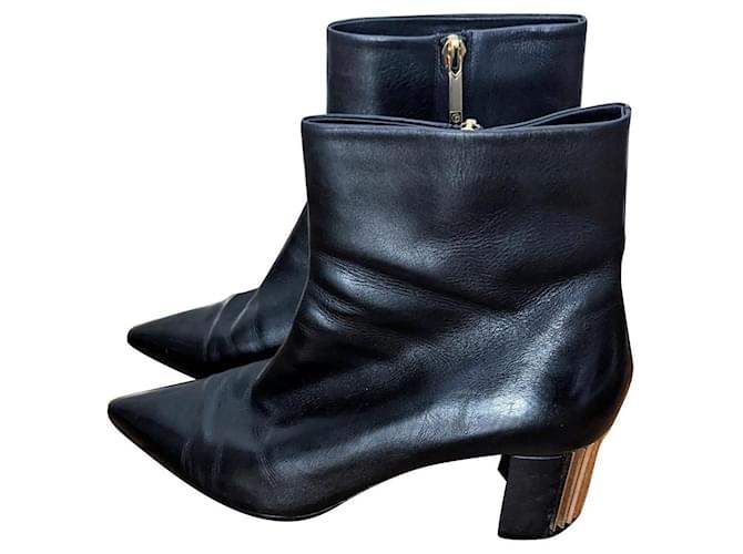 Giorgio Armani Ankle Boots Black Golden Leather  ref.976738