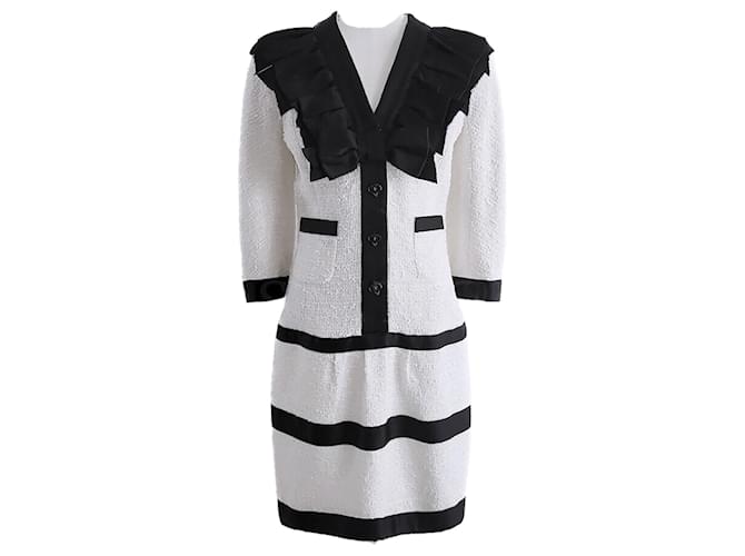 Chanel Robe emblématique en tweed Claudia Schiffer Écru  ref.976746