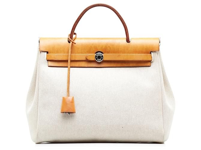 Hermes Herbag Zip Beige Toile Canvas PM Handbag