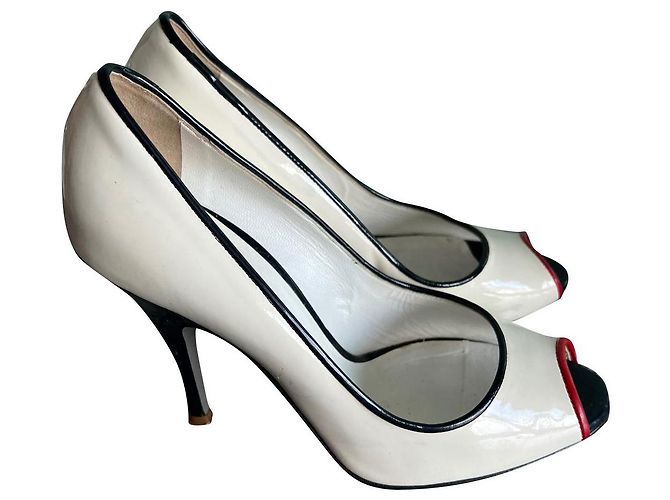 Dolce & Gabbana White Patent Leather Open Toe Pumps