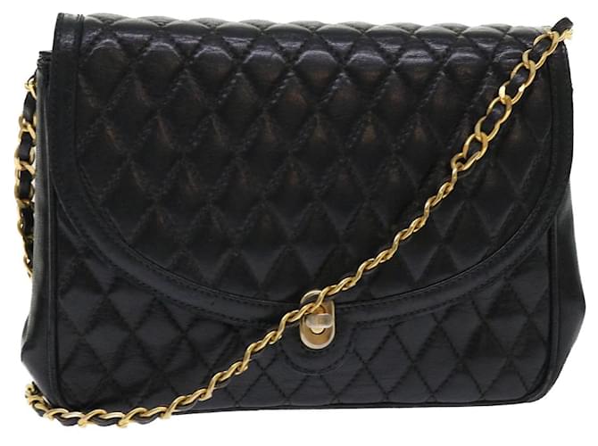 BALLY Chain Quilted Shoulder Bag Leather Black Auth am4635  ref.977493