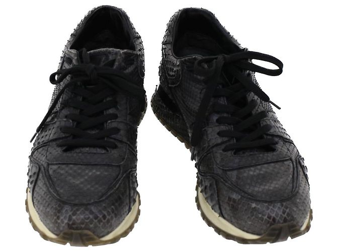 LOUIS VUITTON Sneakers Exotic Leather 6 Black LV Auth ak202