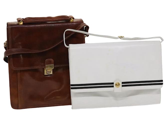 BALLY Shoulder Bag Leather 2Set Brown White Auth bs6514  ref.977528