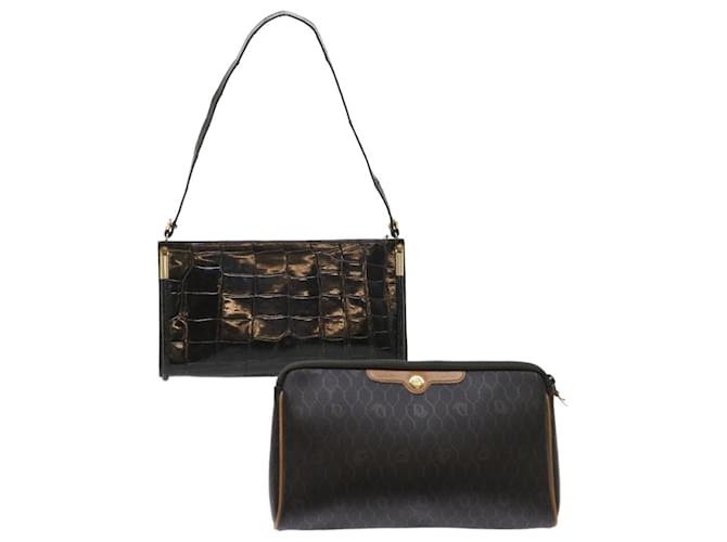 Christian Dior Honeycomb Canvas Shoulder Bag Leather 2Set Black Auth bs6447  ref.977534
