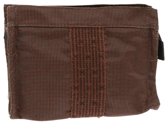 Hermès HERMES Her Line Pouch Canvas Brown Auth bs6509 Cloth  ref.977553