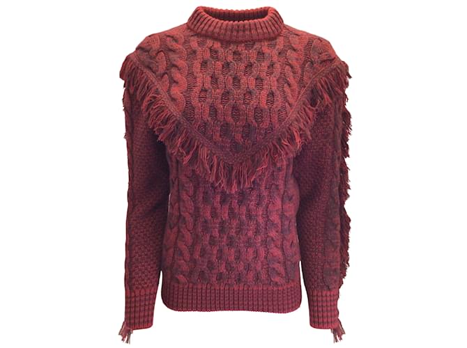 Alanui Rosso / Maglione pullover in maglia di cashmere a maniche lunghe con frange bordeaux Cachemire  ref.977651