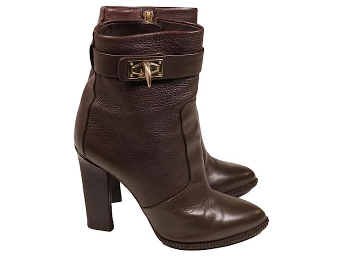Amazing Givenchy Shark Lock Ankle Boots Brown Leather  ref.977679