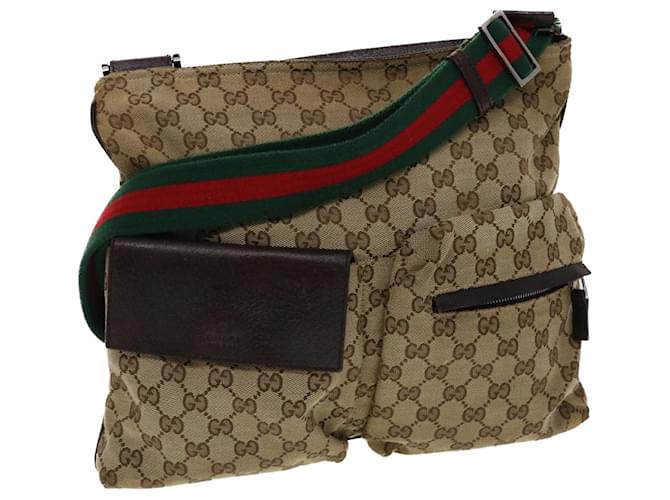 Gucci, Bags, Classic Brown Gg Logo Monogram On Beige Jacquard Fabric