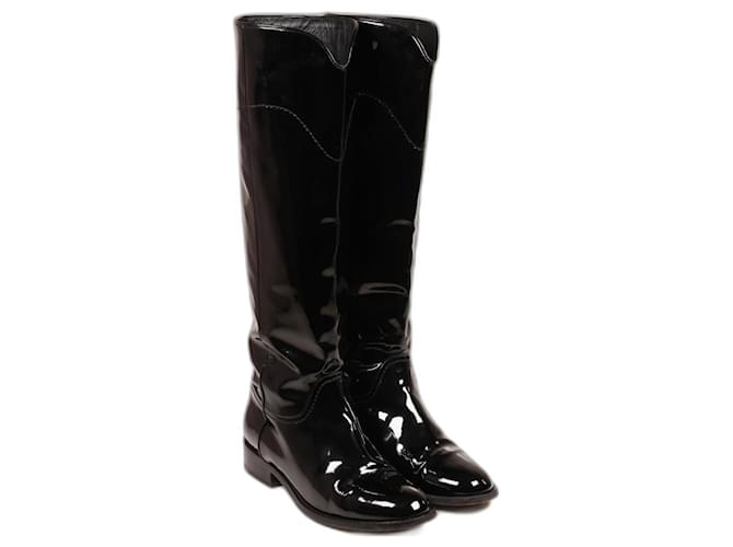 Amazing Chanel Patent Leather boots Black  ref.978289