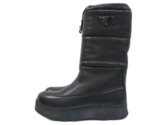 Prada Low Wedge Leather Boots Black  ref.978305