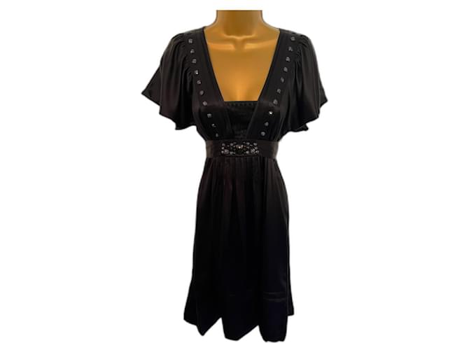 Ted Baker Womens Black Silk Beaded Flutter Sleeve Party Dress Size 2 UK 10  ref.978320