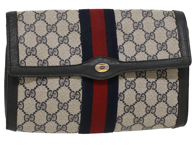 GUCCI GG Canvas Sherry Line Clutch Bag Gray Red Navy 89.01.006 Auth yk7558b Grey Navy blue  ref.978409