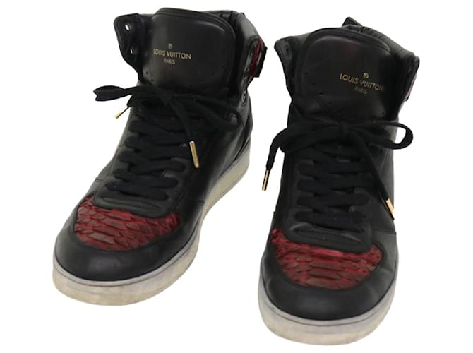 LOUIS VUITTON High Top Sneakers Exotic Leather 5.5 Black Red LV Auth ak201  ref.978417