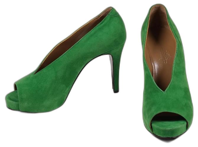 Hermès Amazing Hermes Bamboo Suede heels Green  ref.978468