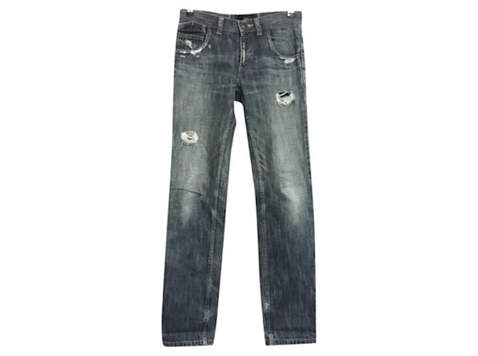 Calça jeans reta rasgada Comme des Garcons Azul Azul escuro Algodão  ref.978536