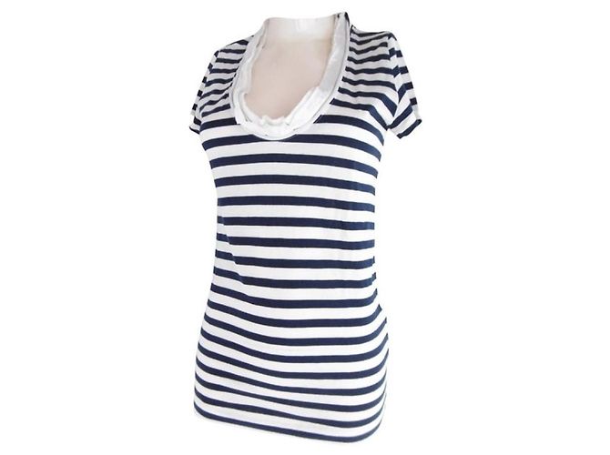Sacai Luck Top con cuello redondo y rayas Luck de Sacai Blanco Azul marino