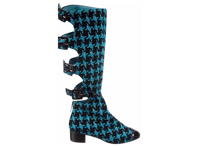 Chanel y Karl Lagerfeld 07EN 2007 Botas TWEED TURQUESA Multicolor