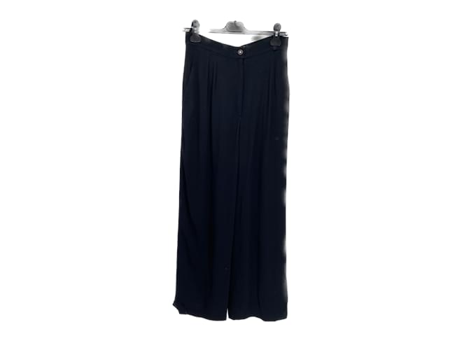 Chanel 00A 2000 Fall Black Shiny Dress Wide Leg Pants FR 38 US 4/6