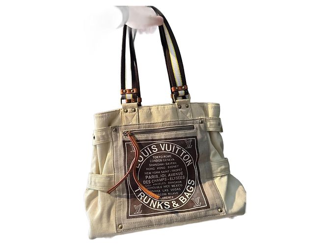 Louis Vuitton Borsa shopper in tela Globe Marrone Beige