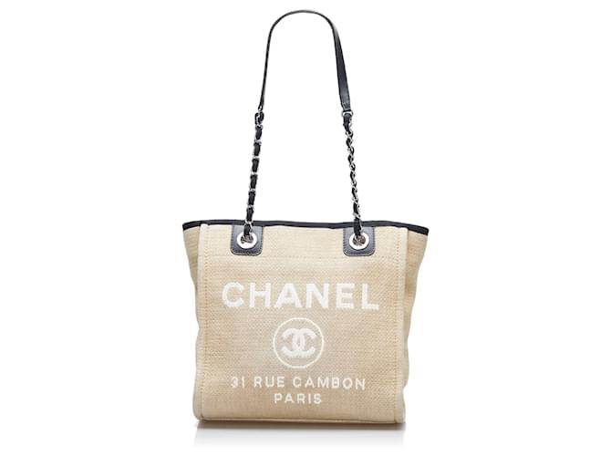 Chanel Deauville Canvas Tote Bag in Beige color