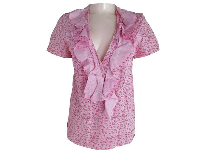 Comme des Garcons Blusa floreale con volant e scollo a V Rosa