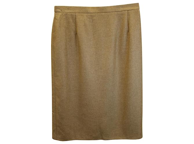 Escada Knee-length Straight Skirt in Camel Virgin Wool Yellow  ref.979034