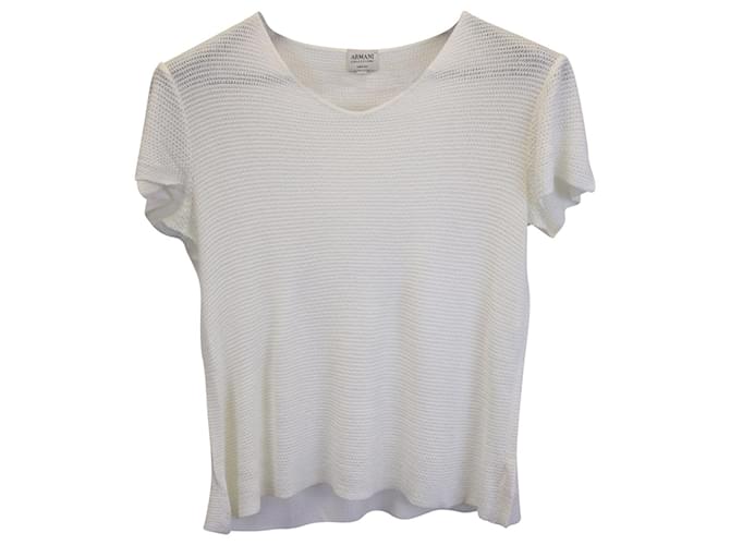 Armani Collezioni Short Sleeve Knitted Top in White Viscose Cellulose fibre  ref.979039