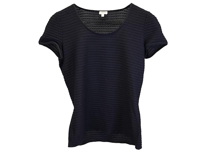 Armani Collezioni T-shirt a maniche corte testurizzata a righe in poliammide nera Nero Nylon  ref.979040