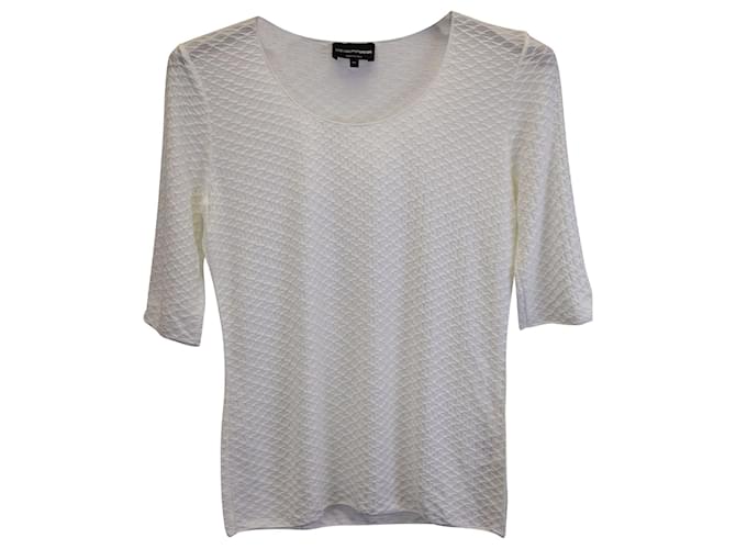 Emporio Armani Half-sleeve Textured Knit Top in White Viscose Cellulose fibre  ref.979062