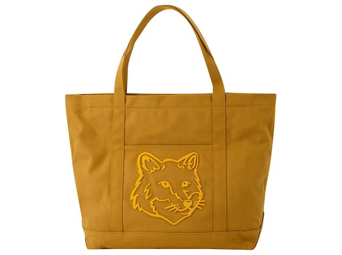 Autre Marque Classic Fox Head Tote Bag - Maison Kitsune - Canvas - Brown Cloth  ref.979093