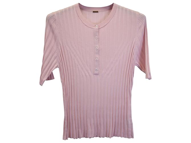 Adam Lippes Henley Ribbed Top in Pink Silk  ref.979097