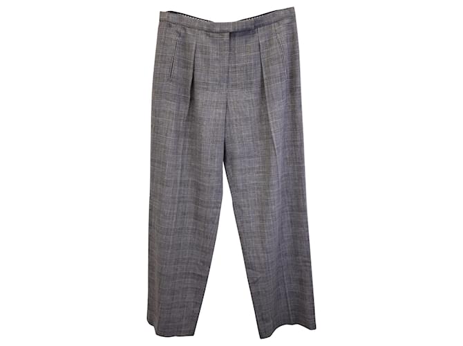 Armani Collezioni Plaid Pleated Straight-leg Trousers in Grey Wool Blend  ref.979105