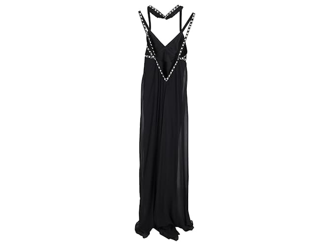 Temperley London Trimmed Halter-neck Maxi Evening Dress in Black Silk  ref.979131