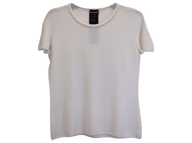 Camiseta Giorgio Armani texturizada de manga corta en viscosa blanca Blanco Fibra de celulosa  ref.979132
