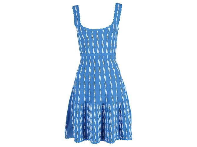 Alexander Mcqueen Fluted Knit Dress in Blue Print Rayon Cellulose fibre  ref.979138