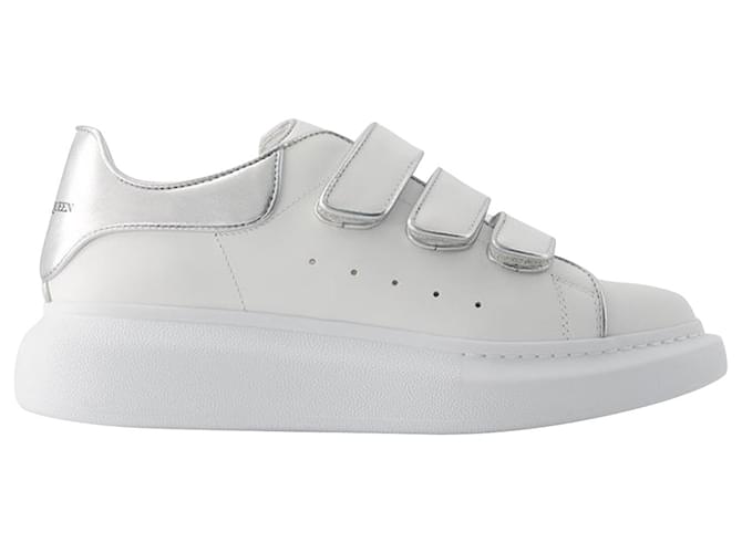 Übergroße Sneakers – Alexander Mcqueen – Leder – Weiß/Silber  ref.979148