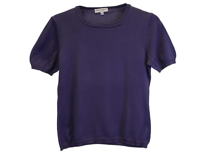 Giorgio Armani T-Shirt mit Puffärmeln aus lila Baumwolle Seide  ref.979165