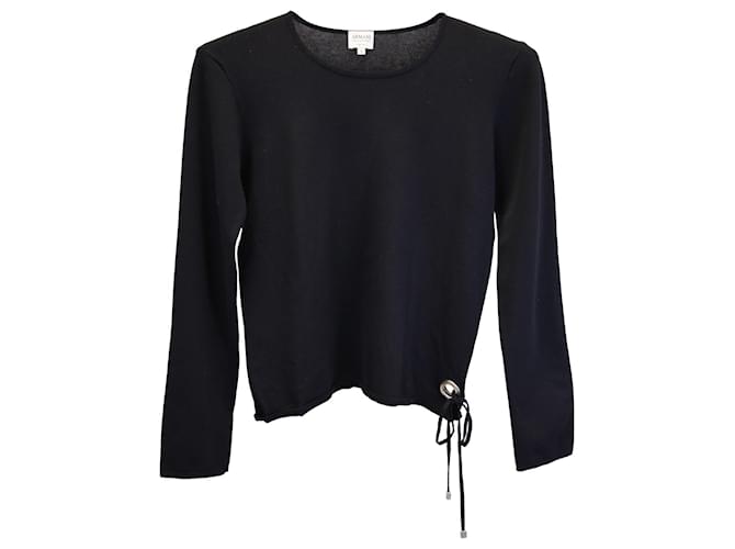 Armani Collezioni Langarm-T-Shirt aus schwarzer Viskose Zellulosefaser  ref.979167