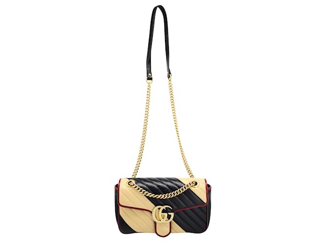 Gucci GG Marmont Torchon Small Tricolor Flap Bag in Beige Black Red Leather  ref.979168