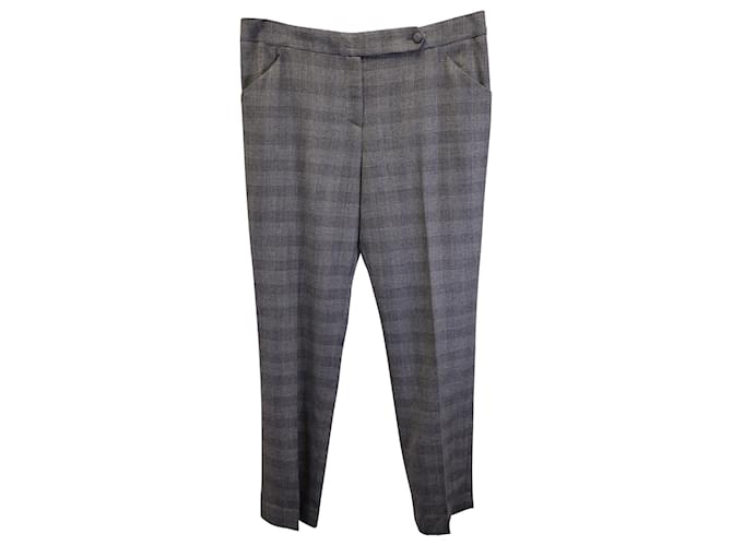 Pantalones ajustados a cuadros de lana gris Giorgio Armani  ref.979188