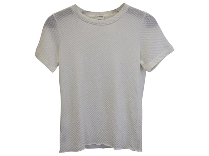 T-shirt texturé Armani en viscose blanche Fibre de cellulose  ref.979191